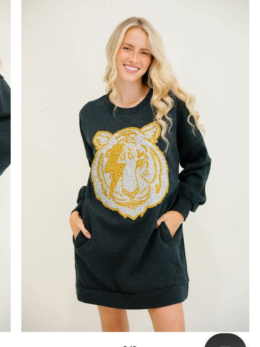 Judith March Black Sweatshirt Dress with Gold Tiger Face
